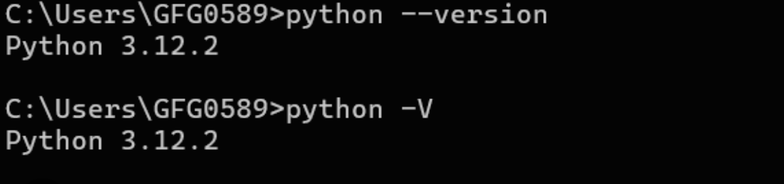 Terminal showing Python version output